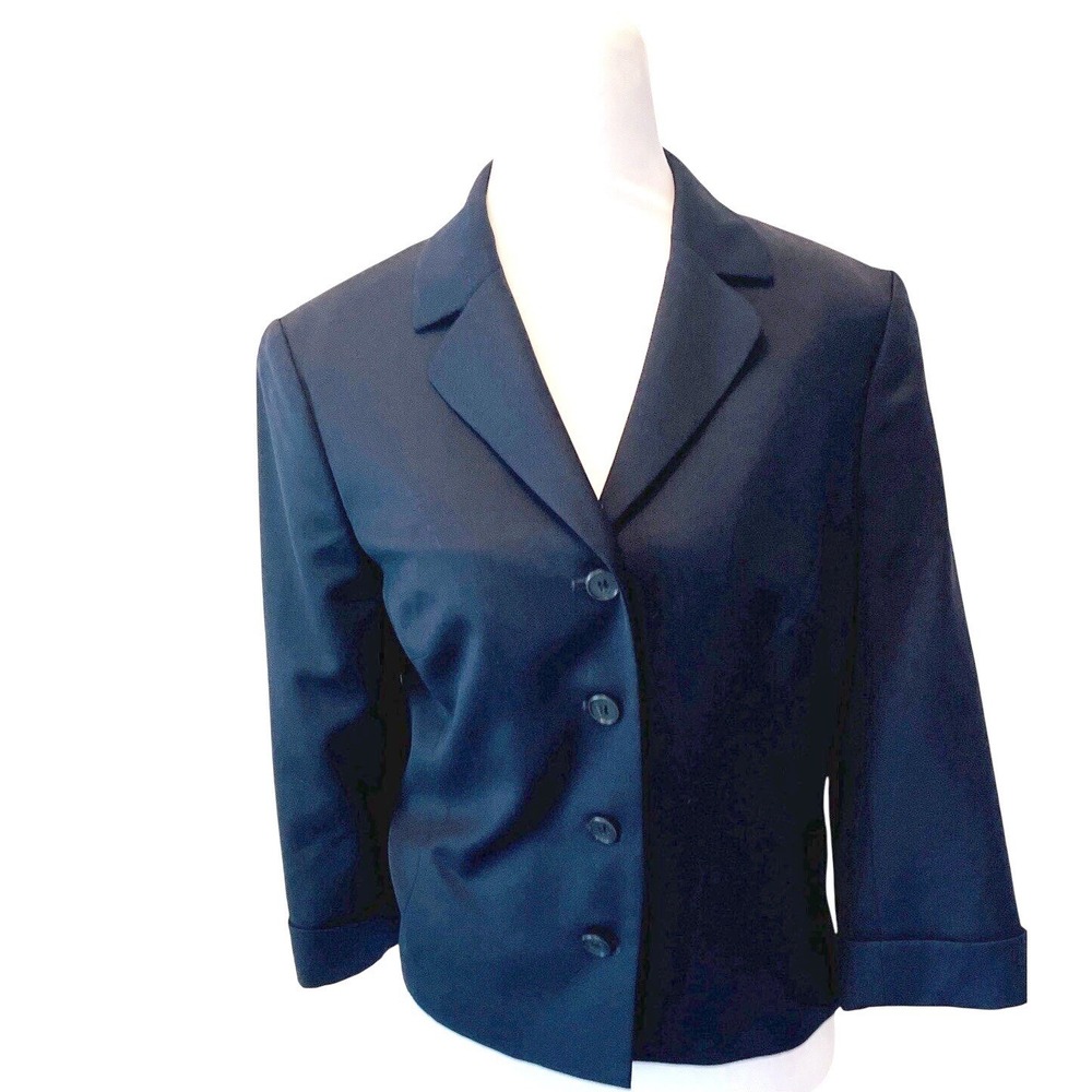 Lands End Womens Black 4‎ Button Blazer Jacket 3/4 Sleeve Size 10
